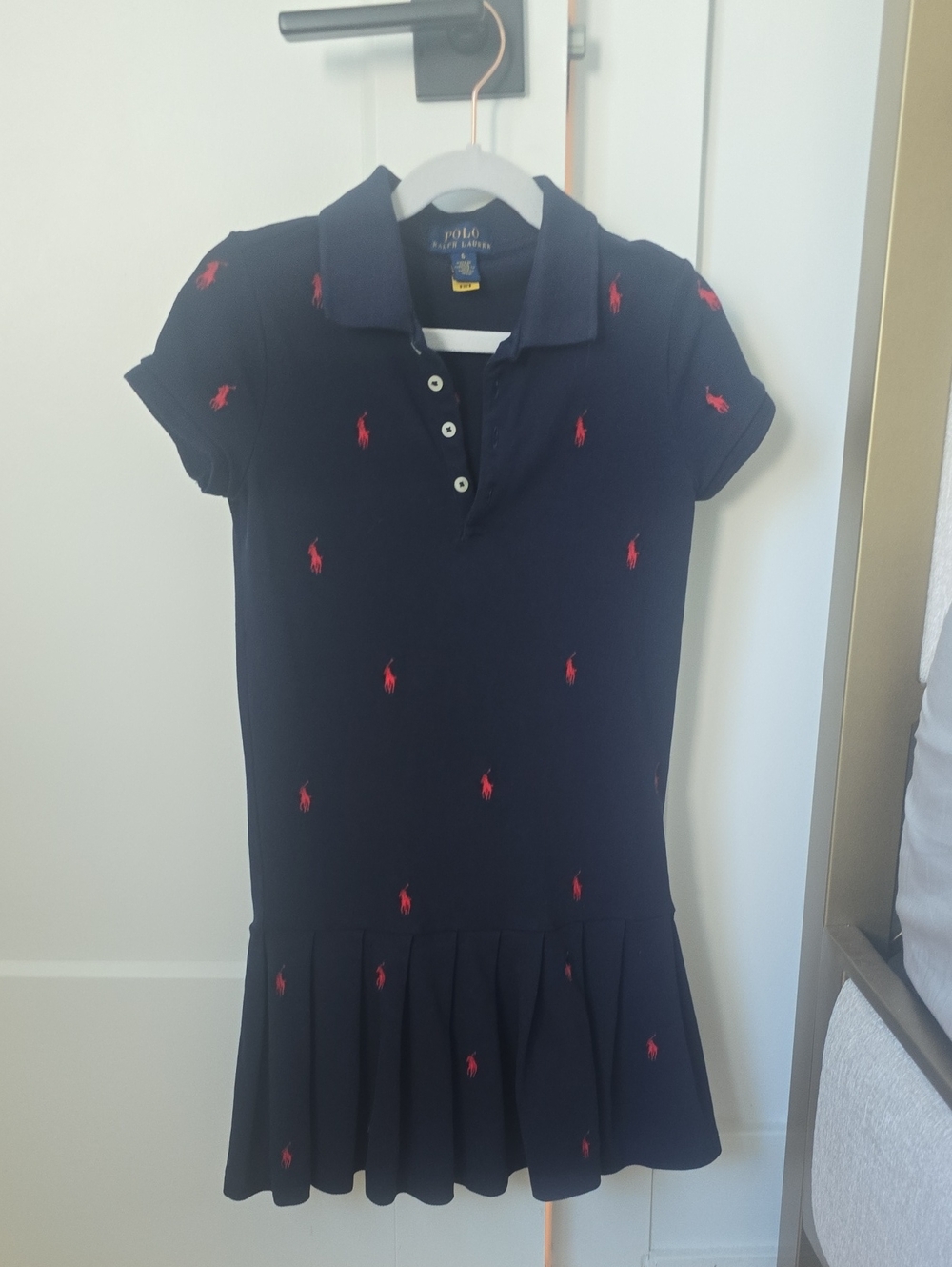 Polo by Ralph Lauren Navy Knit Polo Dress with Red Pony Embroidery